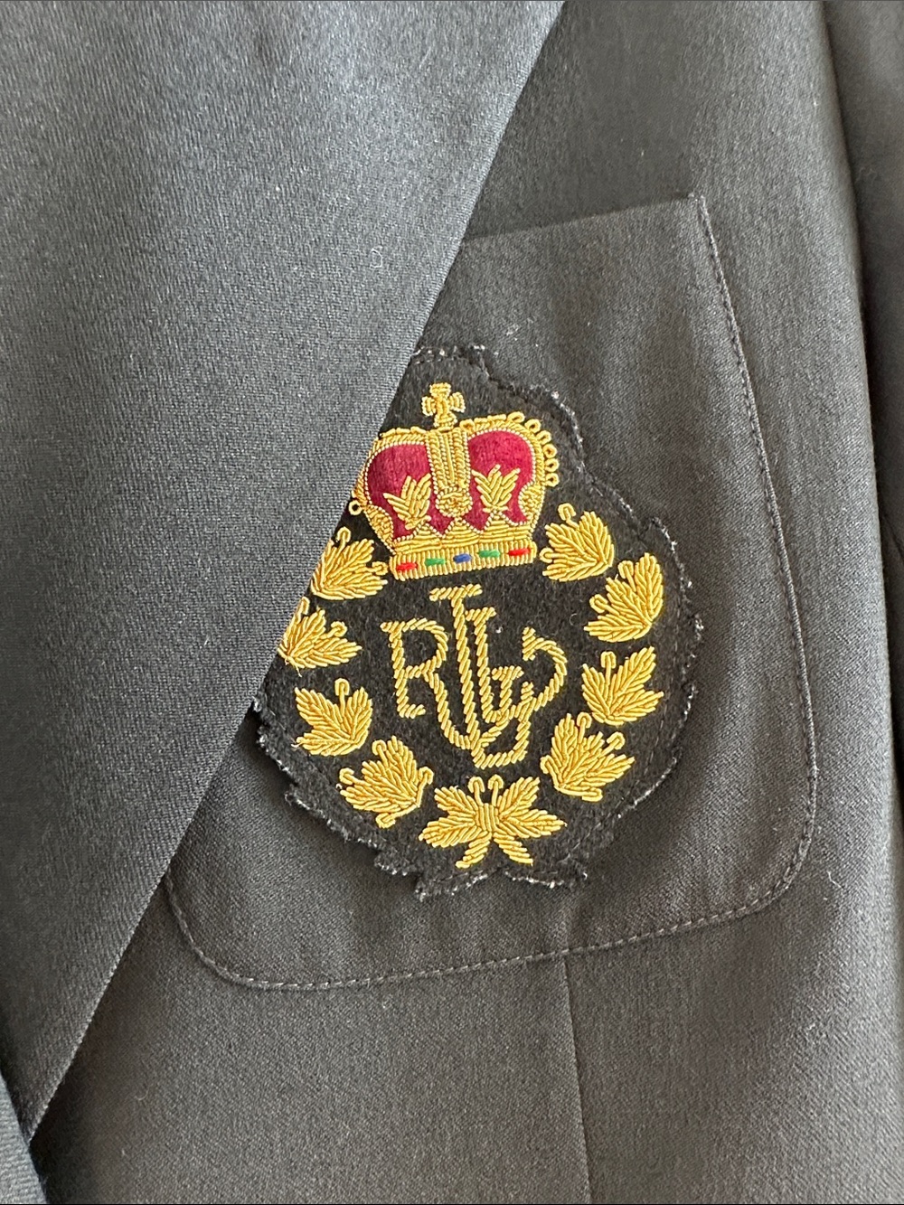Vintage 90s Ralph Lauren Black Double-Breasted Blazer with Embroidered Crest 14 - Picture 3 of 12